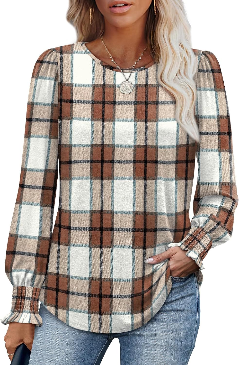 Blouses for Women Dressy Casual Long Sleeve Shirts Fashion Clothing Puff Sleeve Tunic Tops with Smocked Cuffs