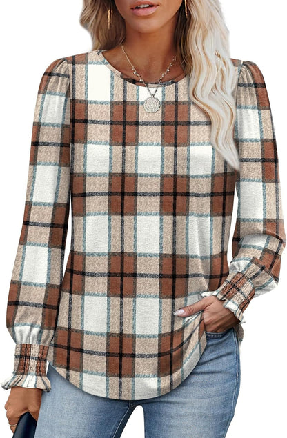 Blouses for Women Dressy Casual Long Sleeve Shirts Fashion Clothing Puff Sleeve Tunic Tops with Smocked Cuffs