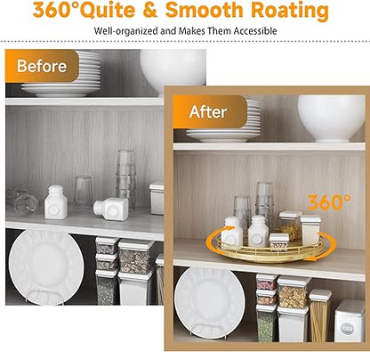 Farmhouse Oak 12" Lazy Susan Turntable Organizer for Cabinet, Round Wooden Lazy Susan Organization and Storage for Dining Table, Pantry, Kitchen, Countertop, Cupboard,Home Decor