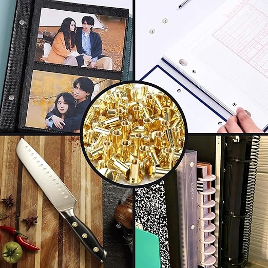 Chicago Binding Screws - 5mm x 10mm Binding Posts - 9.5mm Phillips Nut - Chicago Screw Binding Post Screw Kit for DIY Leather Decoration Scrapbook Photo Albums Bookbinding (Gold, 50 PCS)