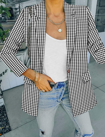 CRAZY GRID Women Business Casual Blazer with Lined Professional Work Suit Jacket with Pockets.
