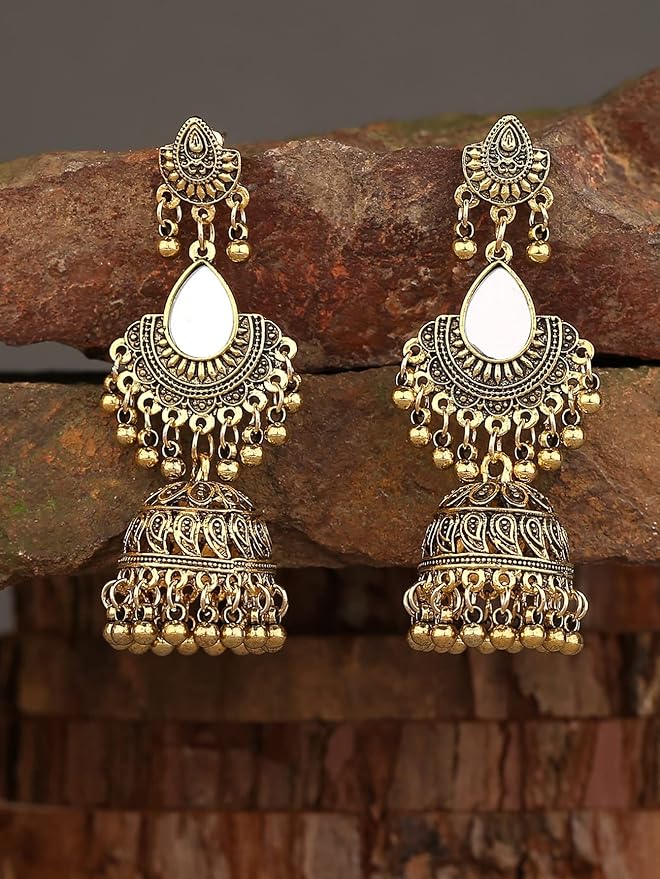 ABZEKH Earrings for Women- Bell  Engraved Jhumka Earrings Birthday Valentine's Day (Color : Gold)