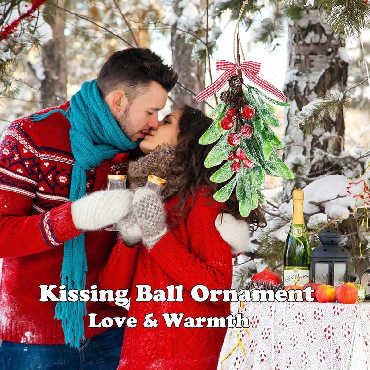 Mistletoe Decoration - 1pcs Mistletoe Christmas Decor Plaid Bow Red Berries Christmas Ball Ornaments,Kissing Ball Artificial Dry Leaf Hanging Decoration Mistletoe Herb for Tree/Door