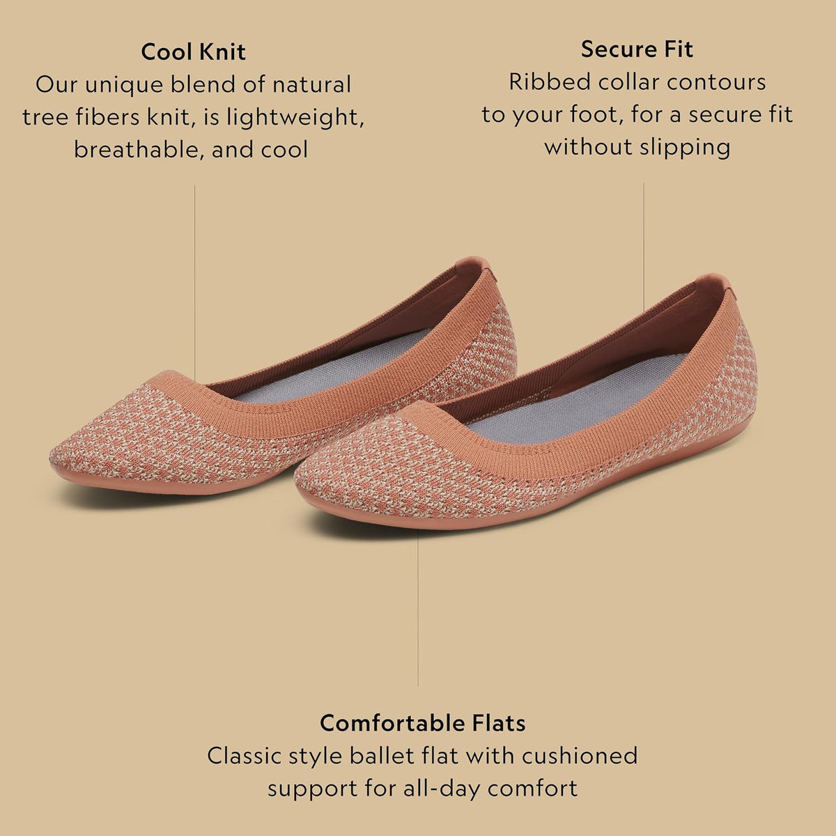 Size 9 Allbirds Women’s Tree Breezer, Knit Ballet Flats, Slip-On Everyday Round Toe Shoes, Machine Washable Made with Natural Materials