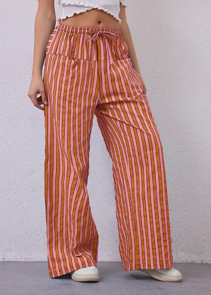 MISSACTIVER Women Drawstring Striped Pants Loose Wide Leg Trousers Casual Low Waist Pants Comfy Lounge Pants with Pockets.