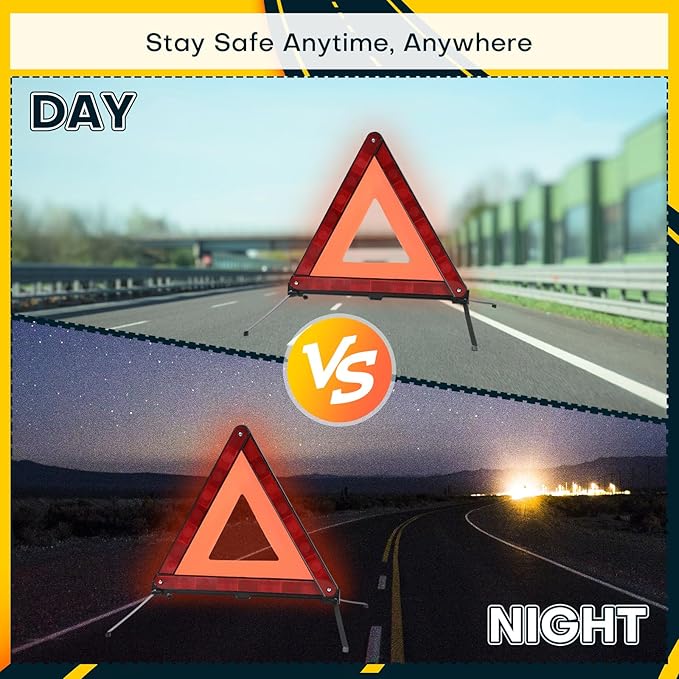 Reflective Safety Triangle Kit  Emergency Warning Triangles with Storage Case Roadside Reflective Early Warning Sign for Vehicles Breakdown (3)