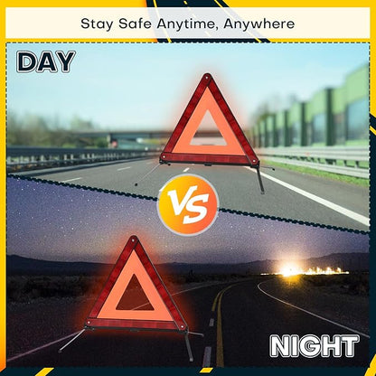 Reflective Safety Triangle Kit  Emergency Warning Triangles with Storage Case Roadside Reflective Early Warning Sign for Vehicles Breakdown (3)