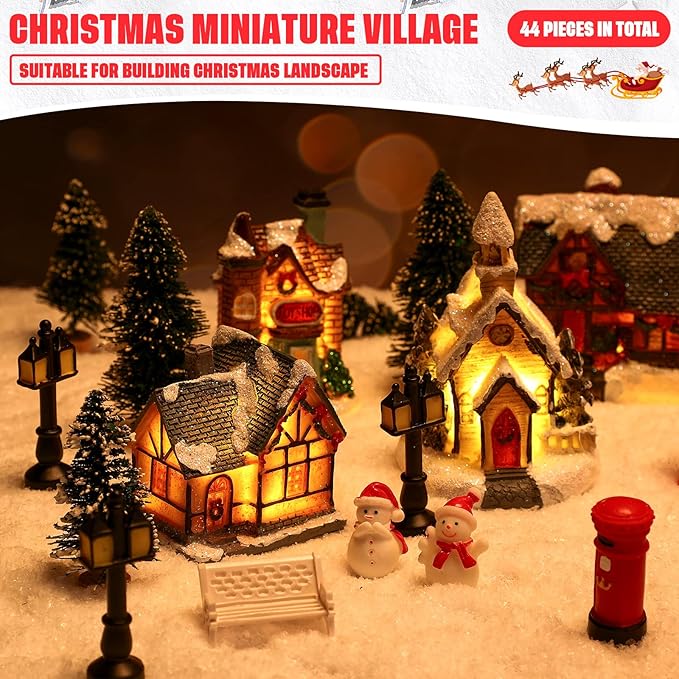 Zubebe 22 Pcs Christmas Village Houses Sets LED Holiday Village Figurines Collection Buildings Christmas Scene Desktop Ornaments Xmas Indoor Room(Cute Style)