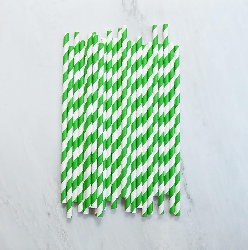 Green Stripe Paper Straws Pack of 25 Disposable Drinking Straws