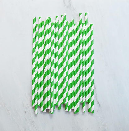 Green Stripe Paper Straws Pack of 25 Disposable Drinking Straws
