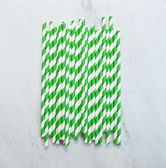 Green Stripe Paper Straws Pack of 25 Disposable Drinking Straws