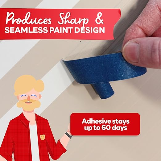 XFasten Blue Painters Tape 1.88 Inch x 60-Yards (3-Pack) 1" Core, Wall Safe Blue Masking Tape, Blue Paint Tape for Walls Blue Painter Tape Masking Tape Blue Tape Painters Masking Tape