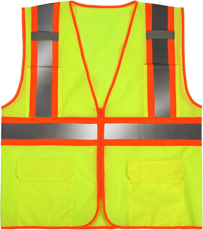 High Visibility Reflective Safety Vest with Zipper and Pockets Yellow,XXL