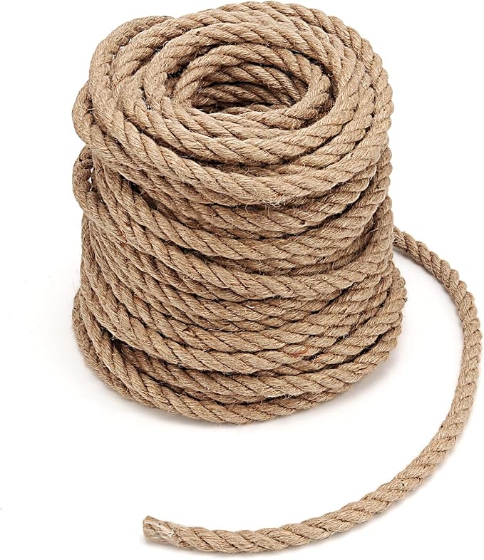 100 Feet 1/2 Inch Jute Rope, 12mm Thick Natural Hemp Rope, 3 Ply Twisted Braided Manila Nautical Rope Hemp Twine Cord for Crafts Gardening Bundling Decorating Camping