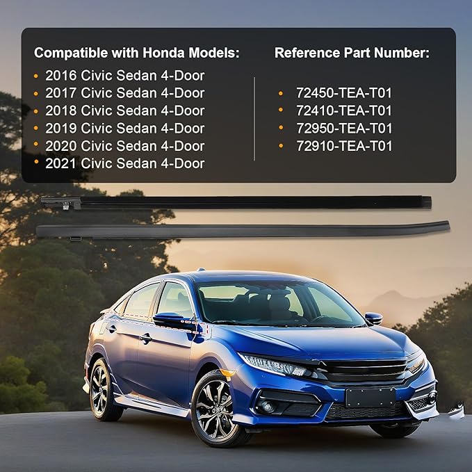 Car Window Weather Stripping Molding Trim Belt,Compatible with Honda Civic 2016-2021 4-Door Sedan, Replace72450-TEA-T01 72410-TEA-T01 72950-TEA-T01 72910-TEA-T01