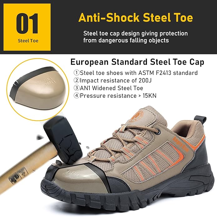 ANGRYRAM Steel Toe Shoes for Men Women Lightweight Indestructible Work Shoes Breathable Slip Resistant Safety Sneakers Comfortable Puncture Proof Shoes for Working Construction Industry