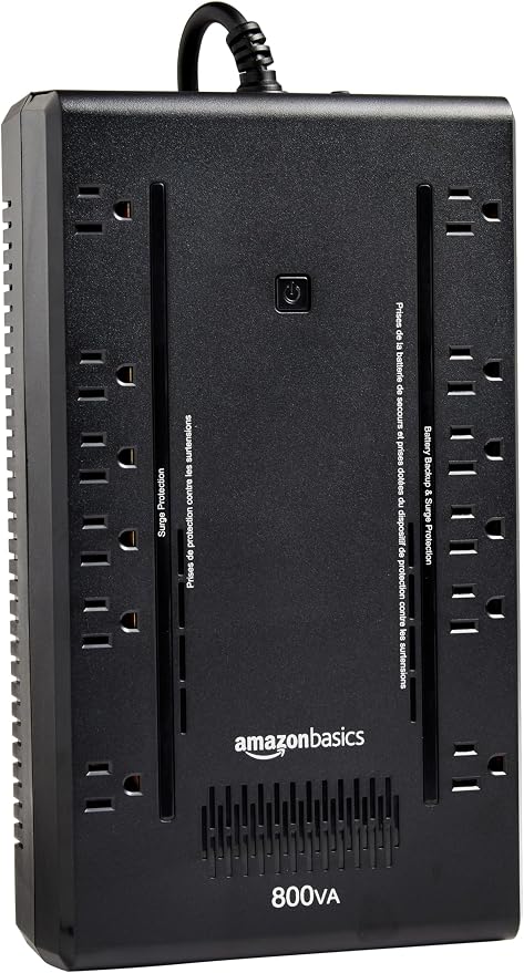 Basics UPS Battery Backup & Surge Protector, 800VA/450W, 12 Outlets, Standby Uninterruptible Power Supply, Compact, Black