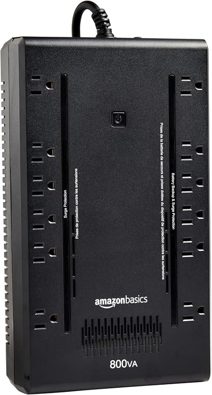 Basics UPS Battery Backup & Surge Protector, 800VA/450W, 12 Outlets, Standby Uninterruptible Power Supply, Compact, Black