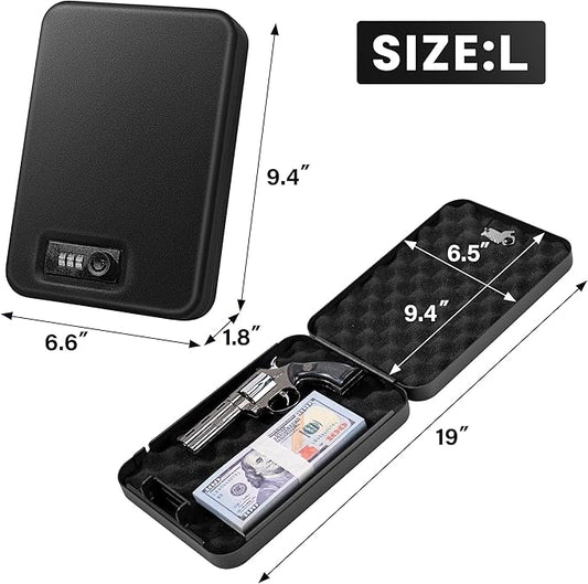 Gun Safe for Pistol Small Portable Handgun Lock Box with Combination Lock, Pistol Safe for Car, Home, Travel, 9.4" x6.6" x1.8",Black