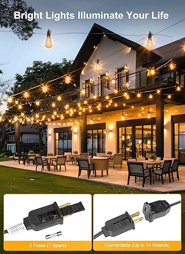 Brightown Outdoor String Lights LED 100FT Patio Lights with 52 Shatterproof ST38 Dimmable Vintage Edison Bulbs, Waterproof Outside Hanging Lights for Backyard Deck Garden Party Xmas Decor, 2700K