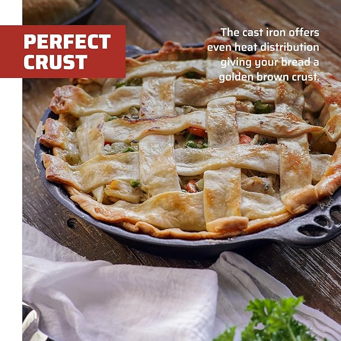 Camp Chef Cast Iron Pie Pan - True-Seasoned Cast Iron Pie Dish for Cooking  Camping Accessories - 10"
