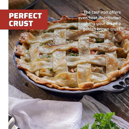Camp Chef Cast Iron Pie Pan - True-Seasoned Cast Iron Pie Dish for Cooking  Camping Accessories - 10"