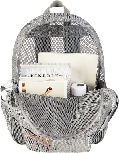 COVAX Heavy Duty Mesh Backpack, See Through College Backpack with Padded Shoulder Straps for Commuting, Swimming, Travel, Beach, Outdoor Sports (Grey)