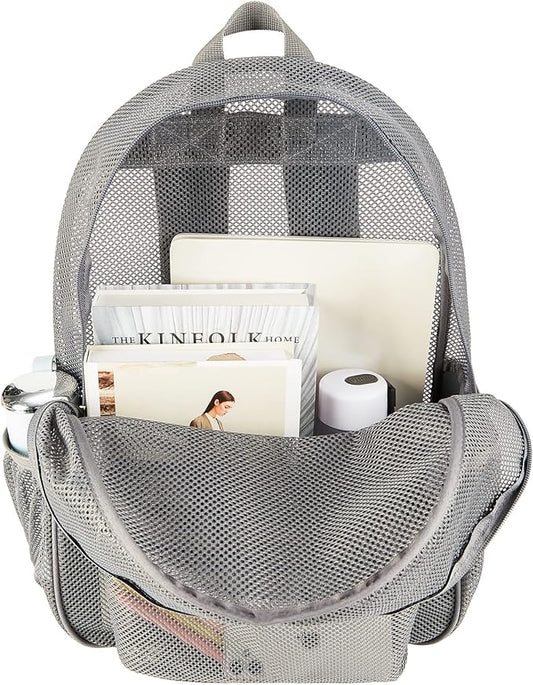 COVAX Heavy Duty Mesh Backpack, See Through College Backpack with Padded Shoulder Straps for Commuting, Swimming, Travel, Beach, Outdoor Sports (Grey)