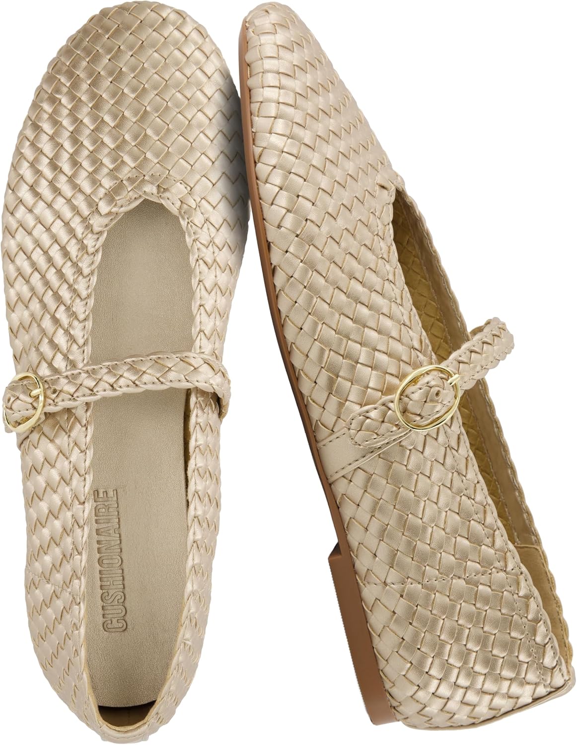 CUSHIONAIRE Bistro Mary Jane Flats for Women, Woven Ballet Flats Shoes with Strap and Memory Foam for All-Day Comfort .