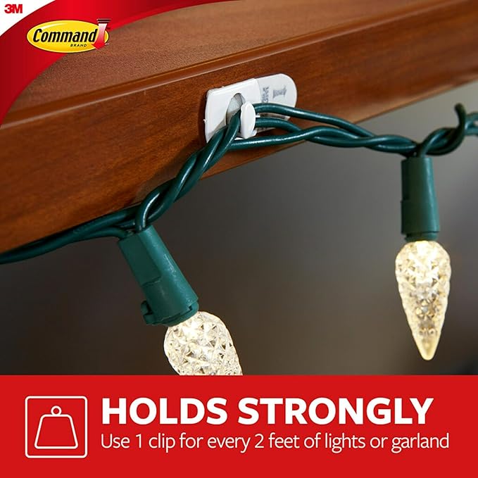 Command Decorating Clips, 40 Clips and 48 Command Strips, Damage Free Hanging Light Clips with Adhesive Strips, No Tools Small Wall Clips for Hanging Lights and Cables