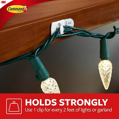 Command Decorating Clips, 40 Clips and 48 Command Strips, Damage Free Hanging Light Clips with Adhesive Strips, No Tools Small Wall Clips for Hanging Lights and Cables