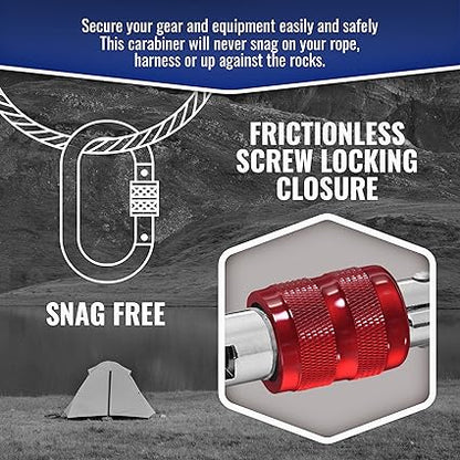 Carabiner Clip  UIAA Certified 25 kN 5620 LB, Large Heavy Duty Carabiners for Climbing: Oval-Shape, Screw Locking Steel Caribeener Clips, Hammocks, Hiking, Camping  Durable Tested