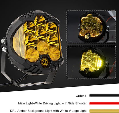 PSLER 7 Inch Amber Round LED Offroad Light - 35W 8000LM Spot Flood Combo, IP67 Waterproof Driving Light Bar with DRL for Wrangler Pickup SUV ATV UTV Golf Cart Trucks 4x4, F150-1 Pack