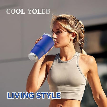 30 oz Tumbler with Lid Stainless Steel Tumblers Vacuum Insulated Cup Reusable Powder Coated Travel Mug Double Wall Leak Proof Portable Cups Keep Cold Drinks for 12 Hours, Blue, 1 Pack