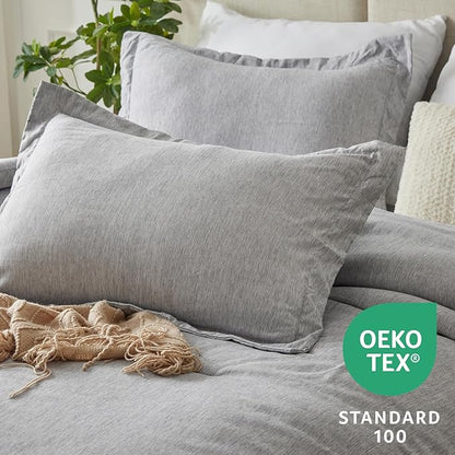 CozyLux Queen Comforter Set - 3 Pieces Light Grey Soft Luxury Cationic Dyeing Queen Comforter for All Season, Light Gray Breathable Lightweight Fluffy Bedding Sets with 1 Comforter and 2 Pillow Shams