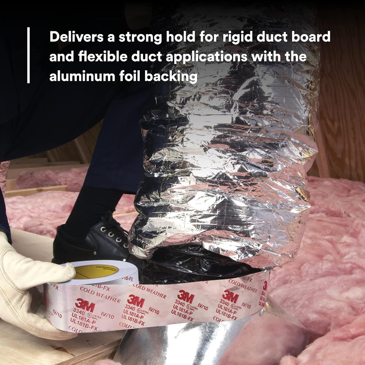 3M Venture Tape UL181A-P Aluminum Foil Tape 1581A, Rigid and Flexible Duct Seaming, Durable, Cold Weather Adhesion, 3.89 in x 60 yd, 2 mil
