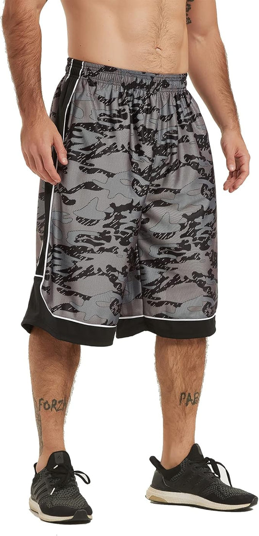 HQUEC Men's 12" Athletic Shorts Long Basketball Workout Shorts Below Knee Loose-Fit with Pockets