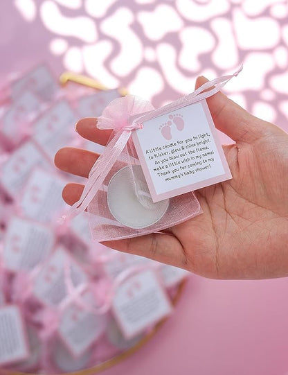 50pcs Tealight Candles Set for Baby Shower Party Favors, Christening Favors for Guests, Baby Girl Gender Reveal Favors. (pink)