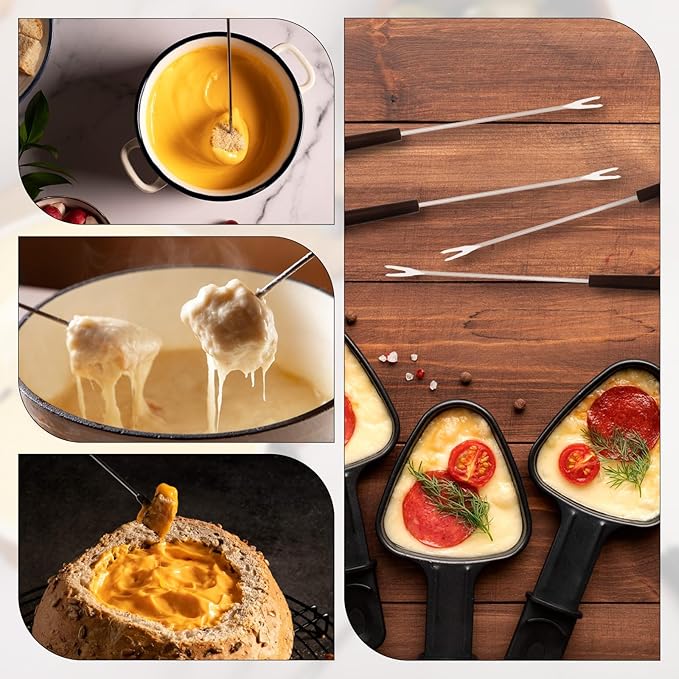 Giantree 6Pcs Fondue Forks Stainless Steel, 9 Inch Fondue Cheese with Heat Resistant, Fondue Sticks Fruit Fork, Chocolate Fondue Set for Chocolate Fountain Cheese Fondue Dessert Meat