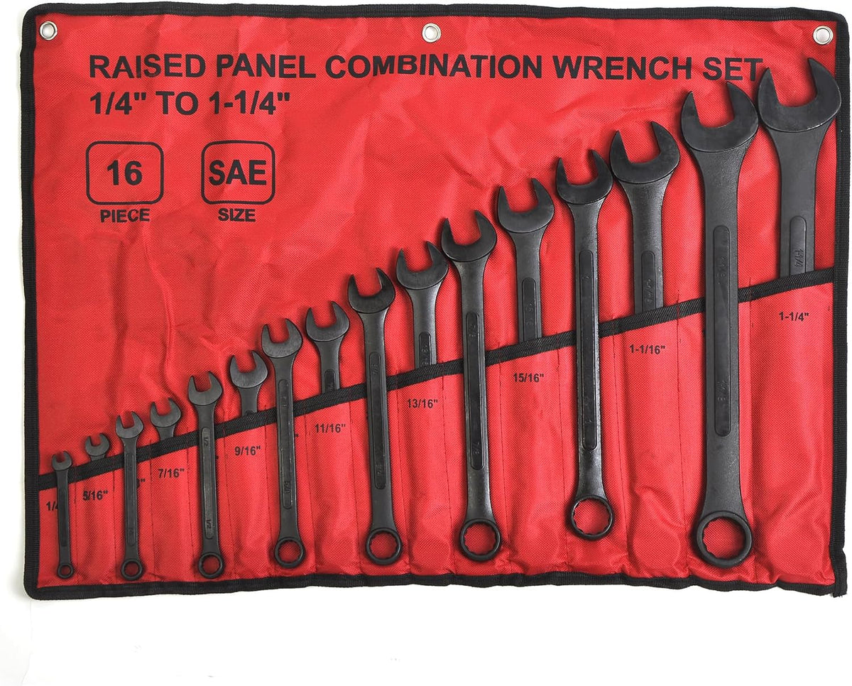 16 Piece SAE Combination Wrench Set, 1/4" to 1-1/4" SAE Wrench Set with Roll Up Pouch