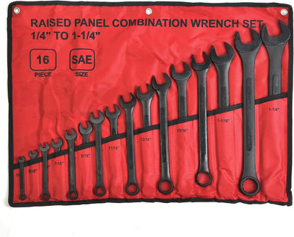 16 Piece SAE Combination Wrench Set, 1/4" to 1-1/4" SAE Wrench Set with Roll Up Pouch