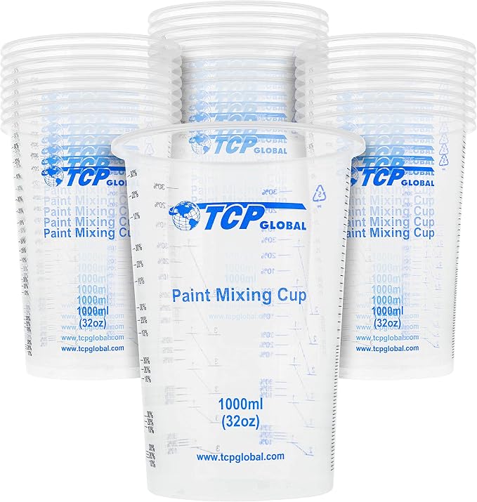 TCP Global 32 oz. (1000ml) Graduated Plastic Mixing Cups (Box of 25)