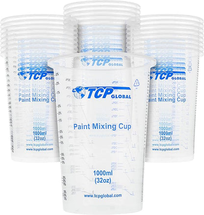 TCP Global 32 oz. (1000ml) Graduated Plastic Mixing Cups (Box of 25)