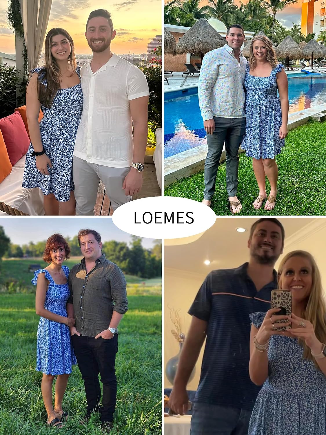 LOEMES Women's Floral Square Neck Flowy Sundress with Pocket