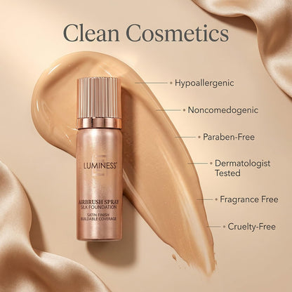 LUMINESS Silk Airbrush Spray Foundation 2-PC Kit - Foundation & Dual-Sided Angled Makeup Brush - Buildable Coverage, Anti-Aging Formula, Humidity Resistant, Hydrates & Moisturizes, Fair