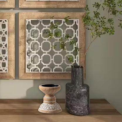 SOFE Farmhouse Wood Candle Holder, Handmade Pillar Candle Holders Brown Rustic Candle Stand Decorative, Candle Pedestal for Coffee Table, Living Room, Room Decor Aesthetic