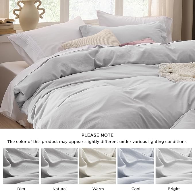 Bedsure Light Grey Duvet Cover Queen Size - 3 Pieces Prewashed Extra Soft Bedding Set, Includes 1 Duvet Cover 90x90 Inches with Zipper Closure  2 Pillow Shams, Comforter Not Included