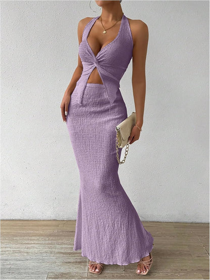 SOLY HUX Women's Two Piece Outfits Twist Front Halter Cami Tops and Skirt Summer Set