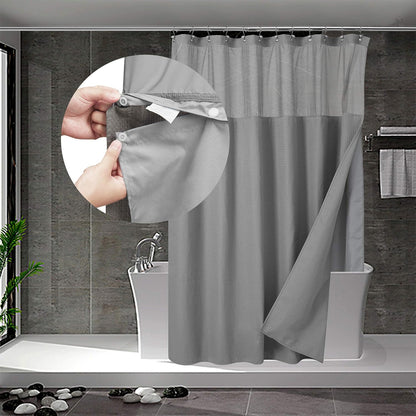 N&Y HOME Waffle Weave Shower Curtain with Snap-in Fabric Liner Set, 12 Hooks Included - Hotel Style, Water-Repellent & Washable, Heavyweight Fabric & Mesh Top Window - 71x72, Gray