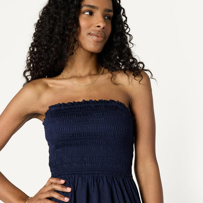 Essentials Women's Regular-Fit Cotton Sateen Smocked Bodice Dress